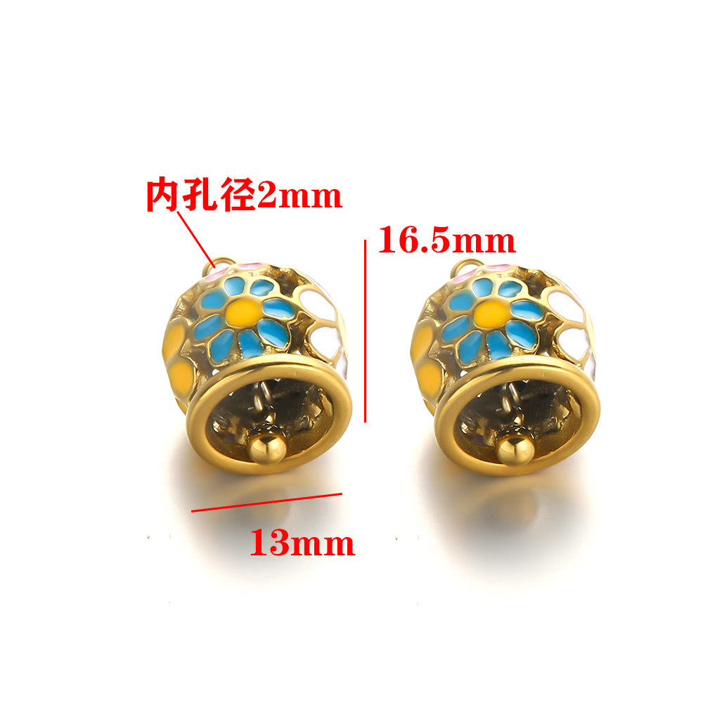 Stainless steel drip bell pendant DIY jewelry accessories earrings pendant small daisy bell love gold pendant