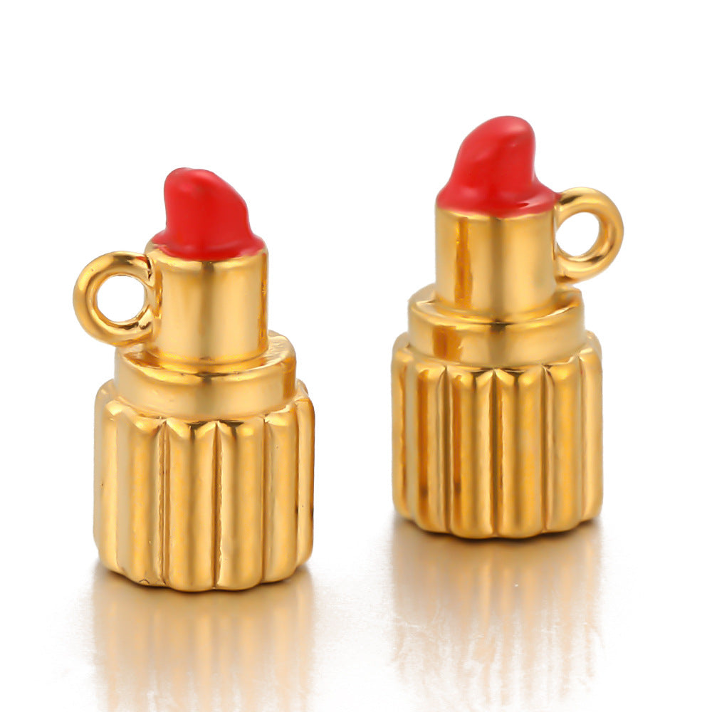 Stainless steel lipstick pendant 18k furnace gold pendant DIY handmade beaded accessories pendant bracelet necklace accessories