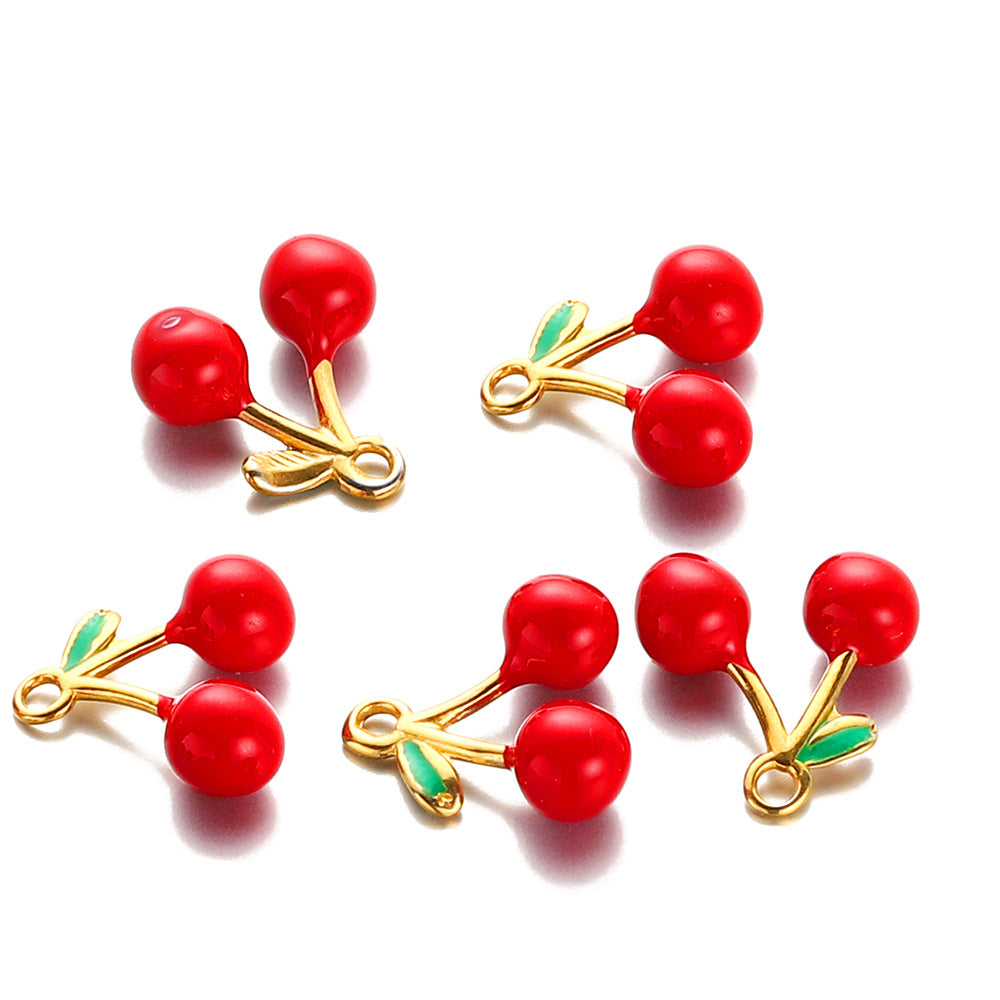 Stainless steel three-dimensional cherry oil drop pendant accessories DIY jewelry bracelet accessories pendant bag pendant