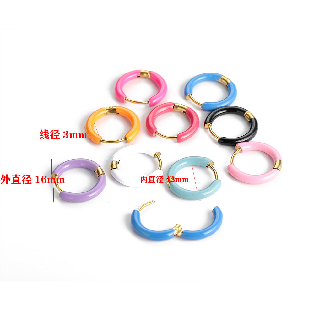 Multi-color oil drip earrings New retro circle earrings Cross-border European and American stainless steel non-fading earrings Oil drip earrings