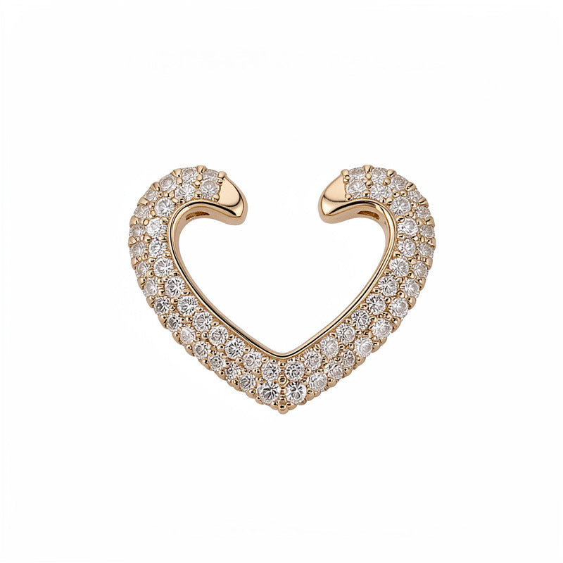 Zircon heart-shaped ear clips for women without ear piercings, simple and fashionable personalized versatile earrings, light luxury high-end earrings wholesale