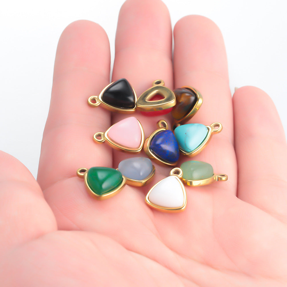 Stainless steel natural stone pendant triangle DIY necklace accessories pendant DIY small items small pendant jewelry accessories