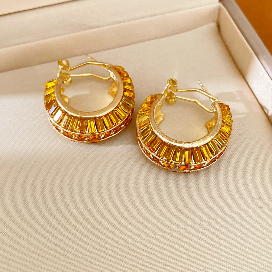 Silver Needle Diamond Geometric Round Earrings Personality Temperament Niche Temperament Earrings Light Luxury Premium Earrings Wholesale
